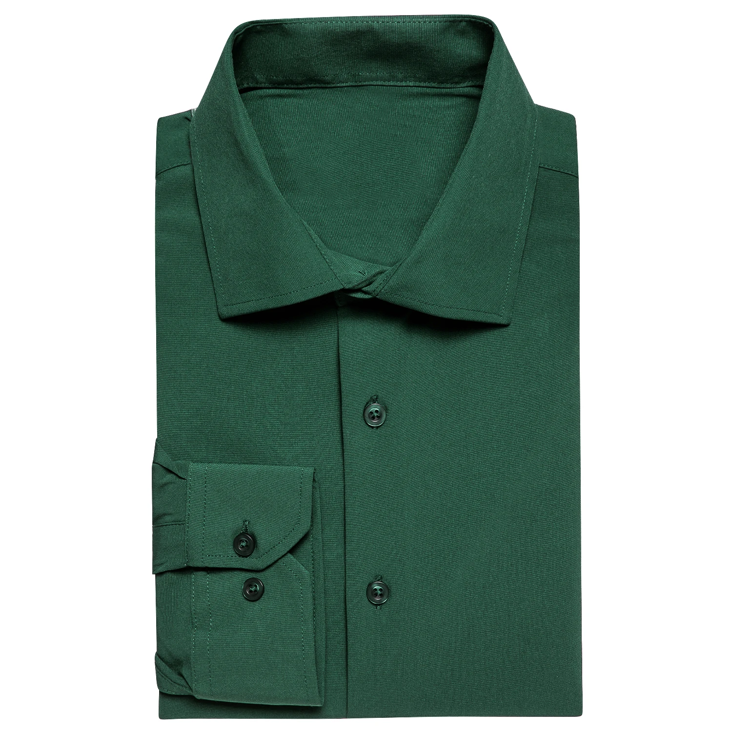 Hi-Tie Fashion Dark Green Men\'s Shirts Silk Long Sleeve Lapel High Quality Slim Fit Shirt For Male Wedding Business Formal Party