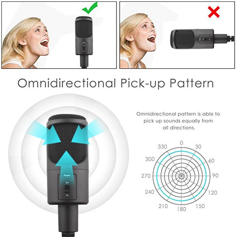 ไมโครโฟน USB PC, ไมโครโฟนคอนเดนเซอร์พ็อดคาสท์พร้อมขาตั้งกล้องแบบพับได้สำหรับการสตรีม, เล่นเกม, พ็อดคาสท์, การบันทึก, แล็ปท็อปทนทาน