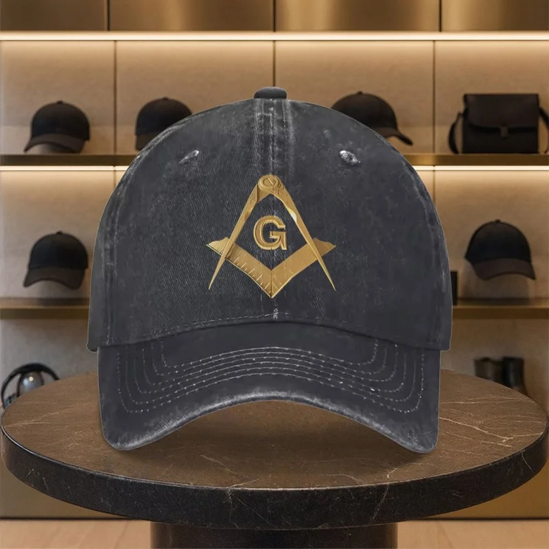 Freemason Compass & Square Golden Print Unisex Adjustable Snapback Cap – Lightweight Masonic Lodge Emblem Hat
