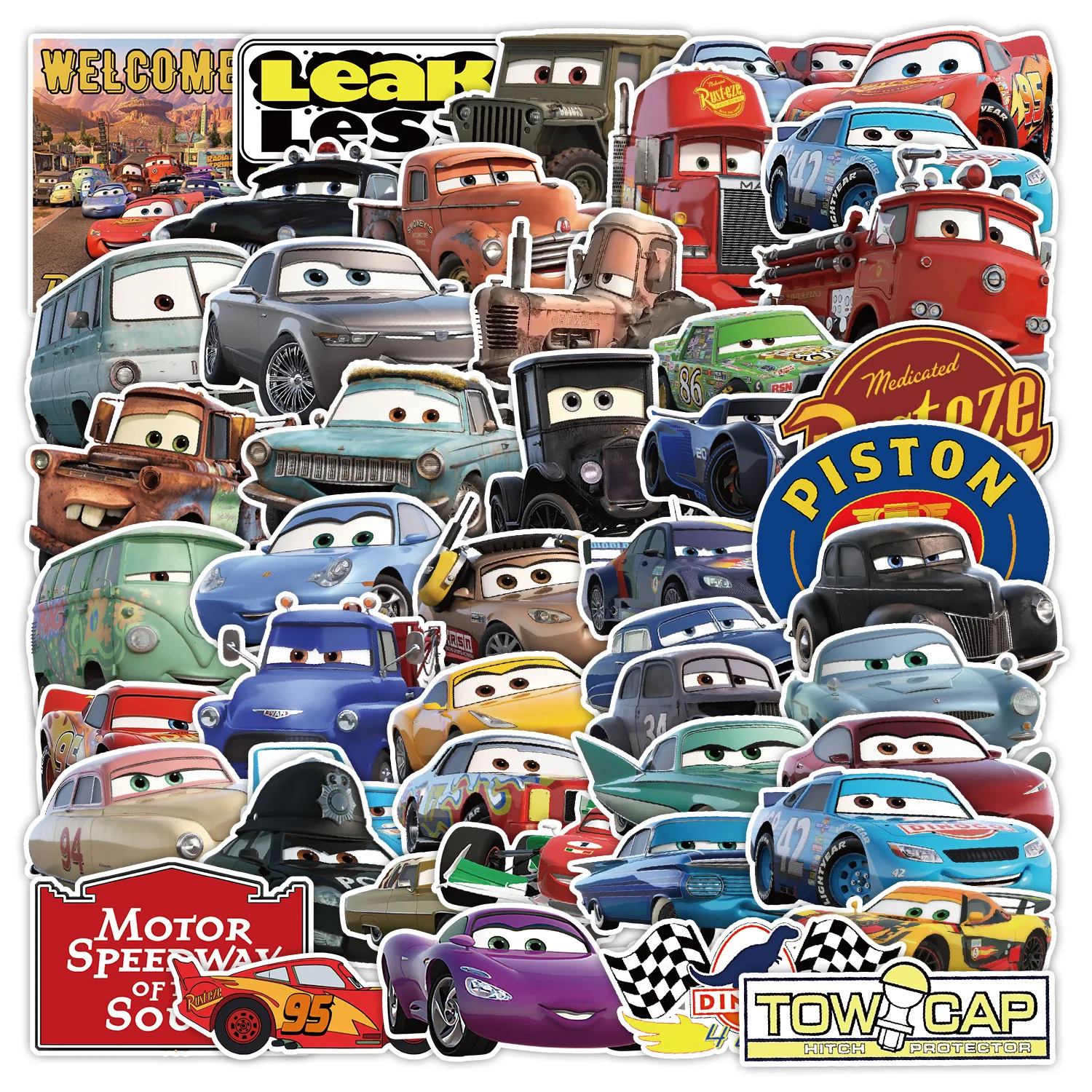 2024new 50pcs Cartoon Animation Cute Cars Kids DIY Waterproof Stickers