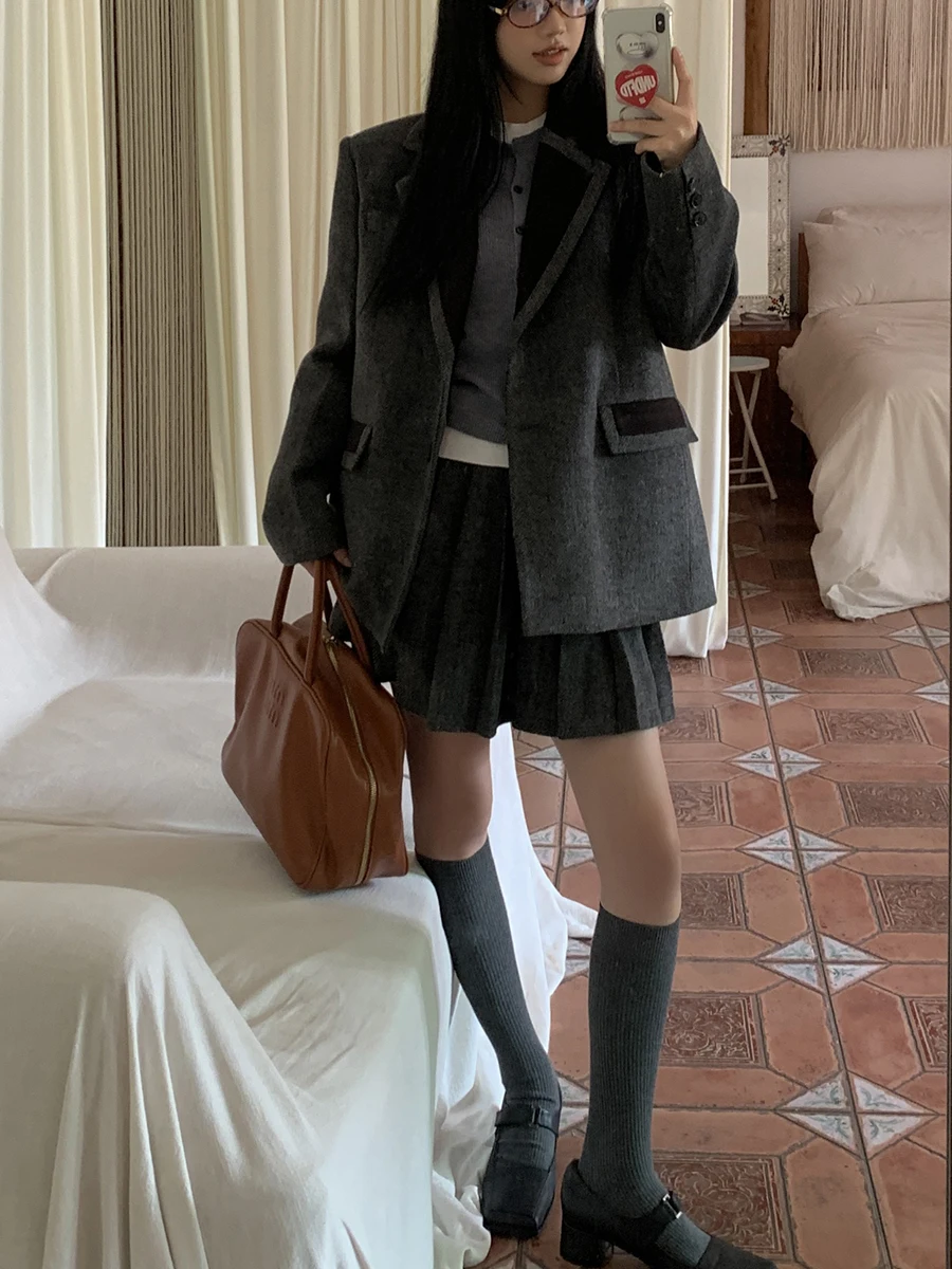 Rode Celebri Studio Wollen Jas Dames Herfst Winter ort Sle Katoen Interlined Pak Jaet College Sle Enkele Knop