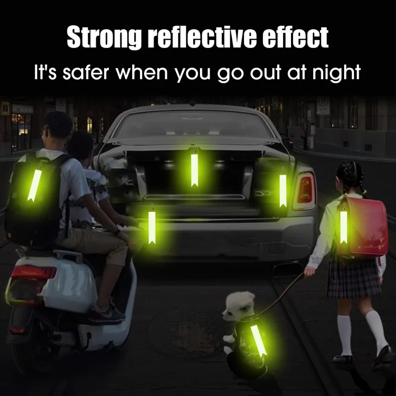 High Visibility Reflective Safety Tag For Bicycle Backpack School Bag Night Cycling Warning Strip Hanger Keyring Pendant Strap