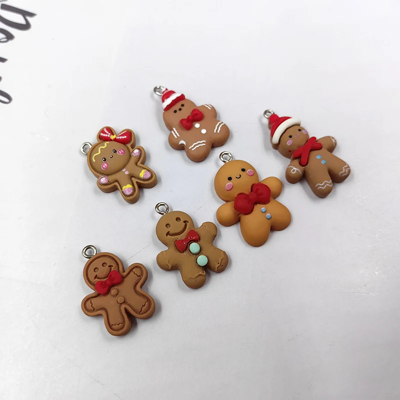 10pcs Christmas Gingerbread Man Charms for Jewelry Making Findings Resin Biscuit Man Floating Pendant Flatback Diy Earrings