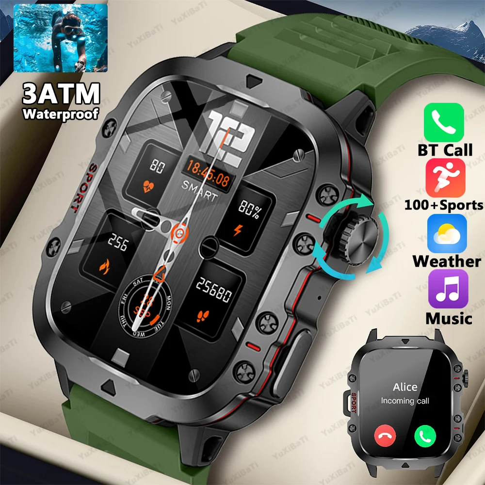

2025New Rugged Military Fitness Smart Watch Men For Android Xiaomi IOS 3ATM Waterproof Sport Ai Voice Calling Smartwatch Outdoor