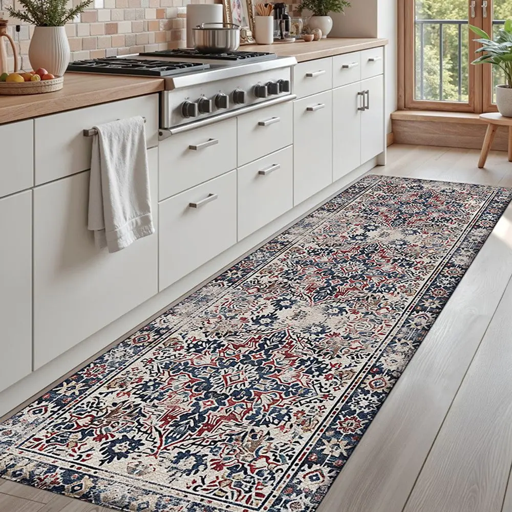 VIKAMA BOHO Silica Mud Floor Mat Kitchen Anti-Slip Oil-Repelling Long Strip for Cleaning Restaurant Laundry Room Rug Home Decor