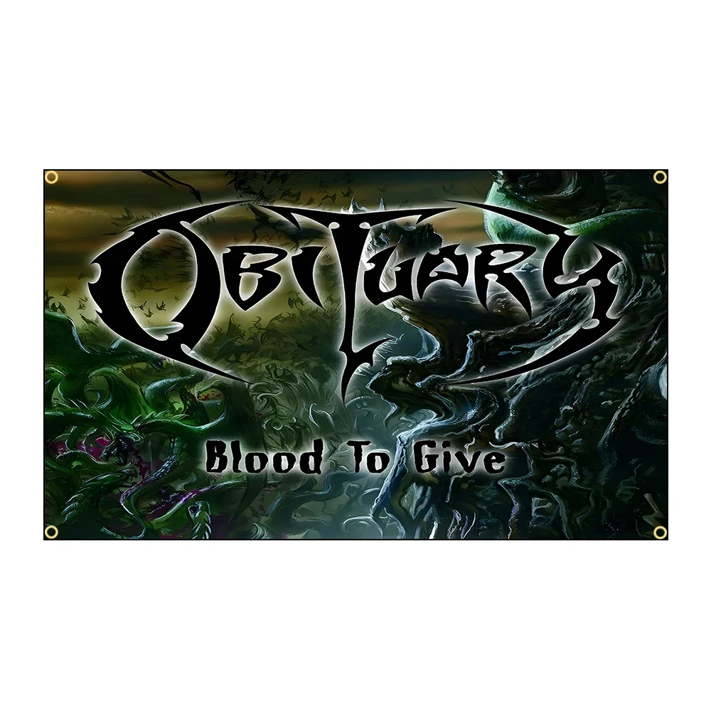 Obituarys Heavy Rock Band Flags Polyester Printed Banner for Garage Wall Art Out Door Decoration