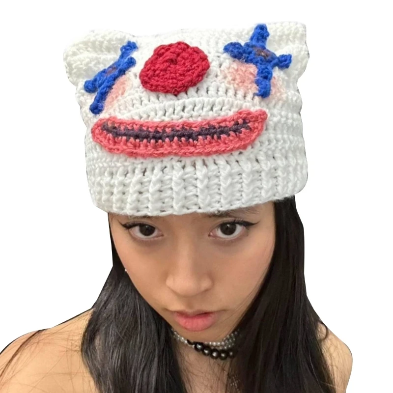 Gorro punto divertido para niñas, gorro payaso con orejas gato, gorro acampada para esquiar libre para