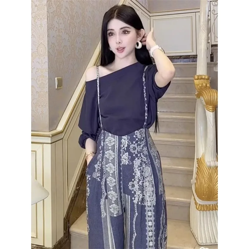 

Women's Off Shoulder Puff Sleeve & Lace Suspender Pants Set Elegant Retro Casual Party Daily Fashion Two-Piece Outfit