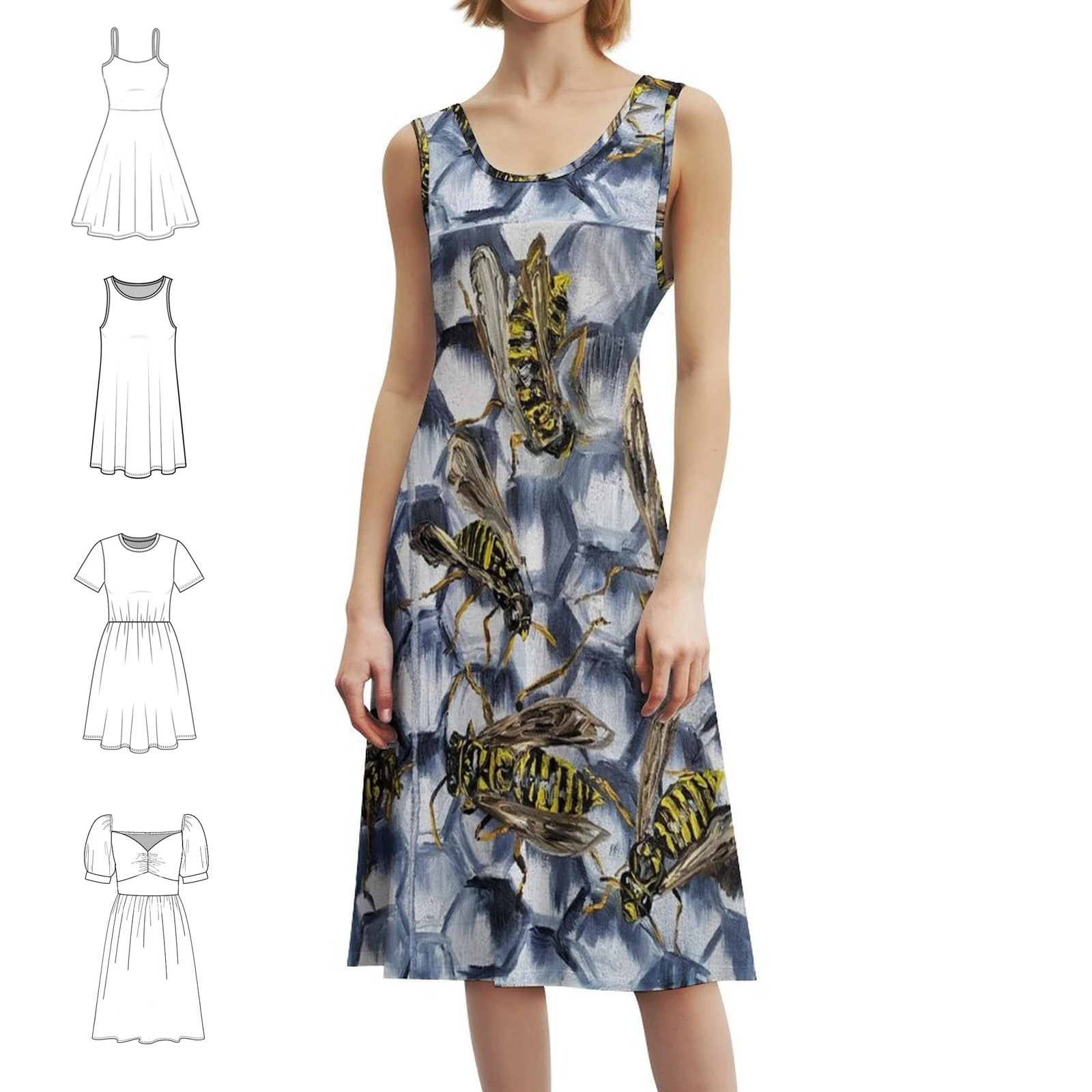 خلية مشغولة من فستان عطلة مثير للنساء فستان قصير لحفلات أعياد الميلاد وحفلات خلية الدبور فستان حشرة عش مشغول للفتيات #1