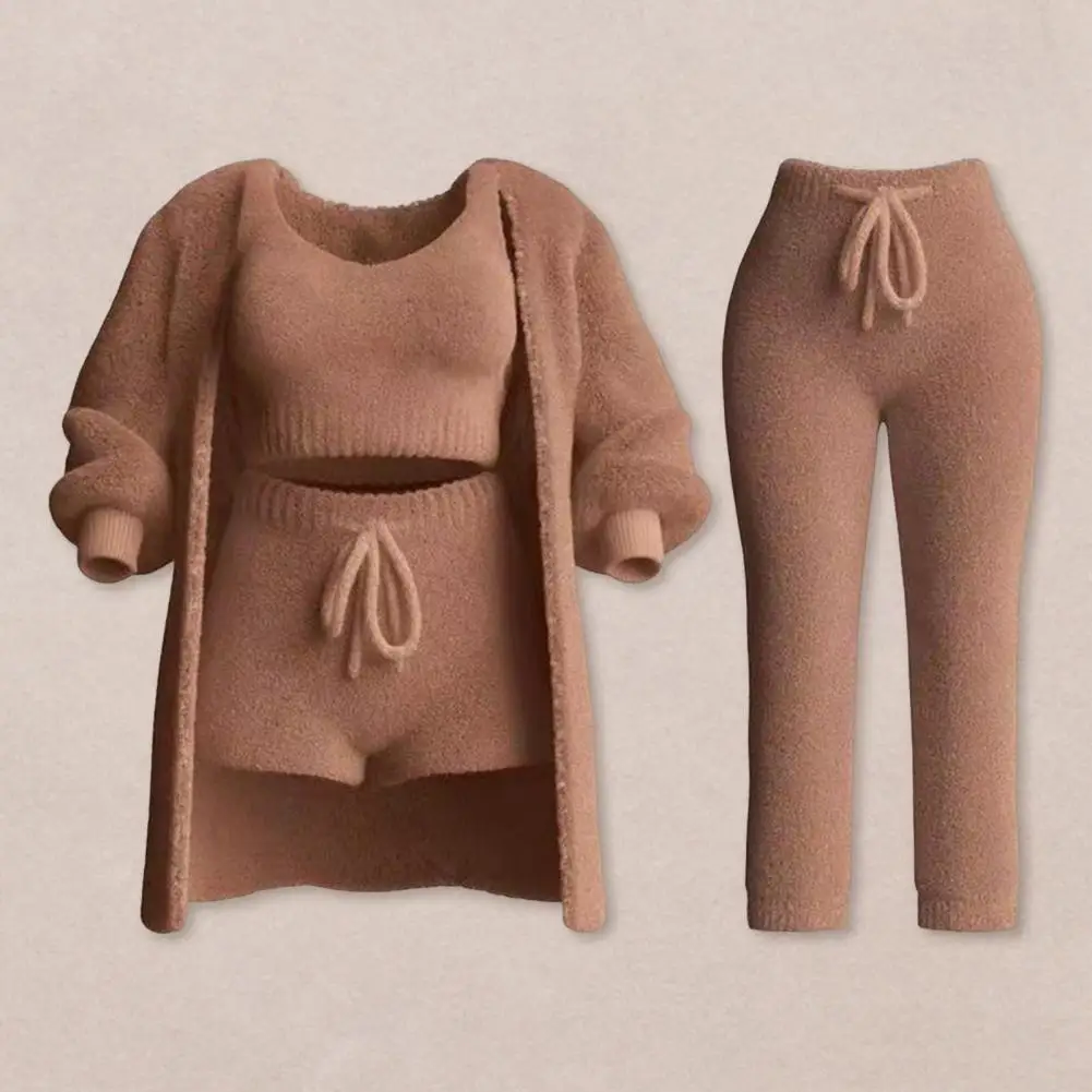 4点セット レディース ベスト ショートパンツ コート パンツセット 長袖 厚手コート ノースリーブトップ ドローストリング ゴムウエスト ショートパンツとロングパンツ