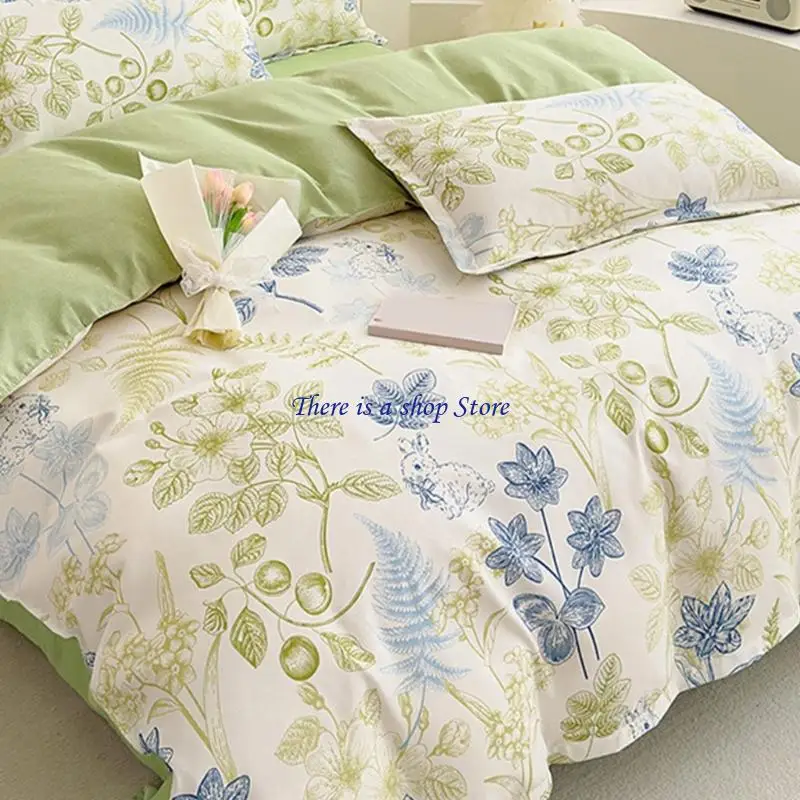 

D0AD 4Pcs Brushed Cotton Bedding Collection Soft Sturdy Bedclothes Easy Caring