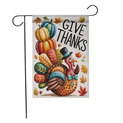 Give Thanks Garden Flag Colorful Turkey Pumpkins Yard Decor JJE DDI GGX