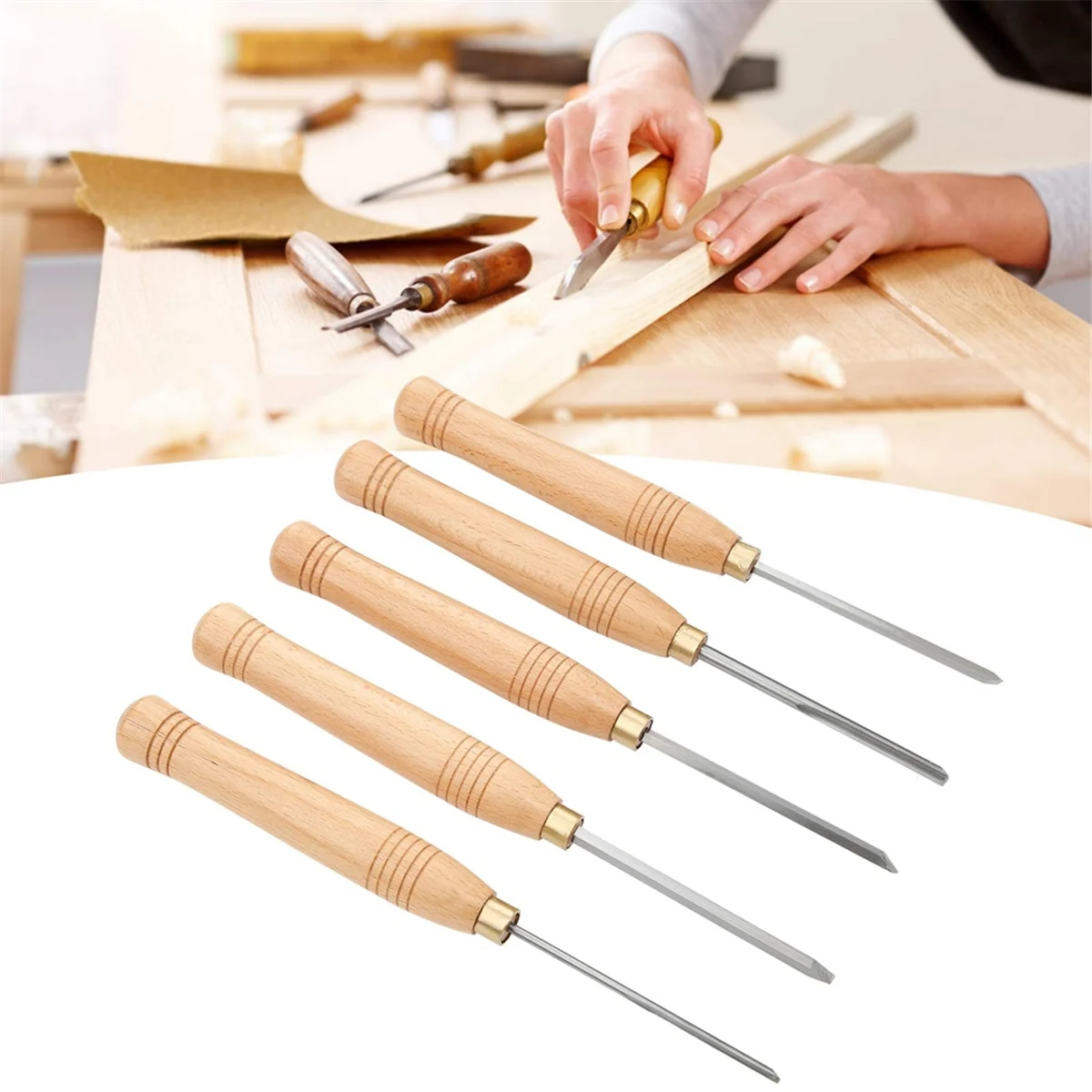 

T61C_Woodworking Tools Lathe Set, Wood Tools, Lathe Chisel Set 5 Piece