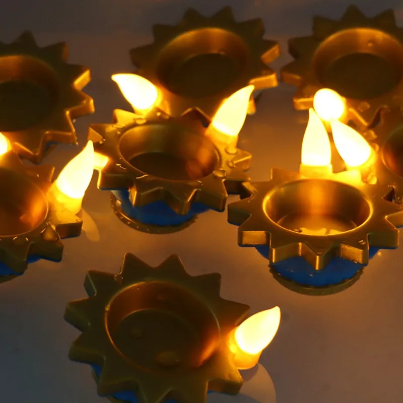 A03F-Waterproof Diya 12Pcs LED Candle Floating Oil Lamp-Water-Activated-Indian Style For Home Decor