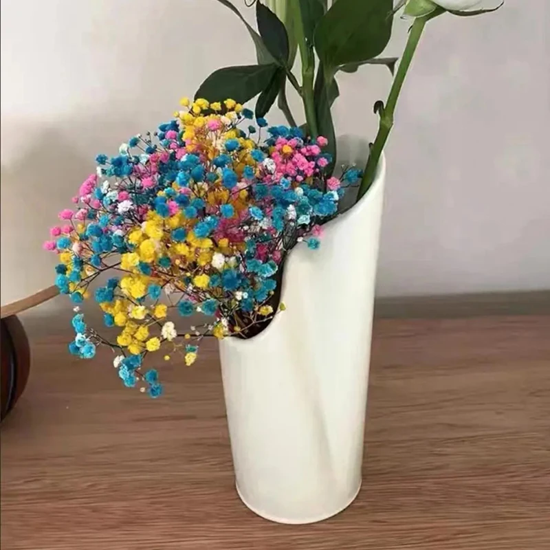 Nordic Style Ceramic Vases Black/White/Creamy Yellow, Double-port, Home Decoration, Living Room, Bedroom, Table, Flower Vase 1pc