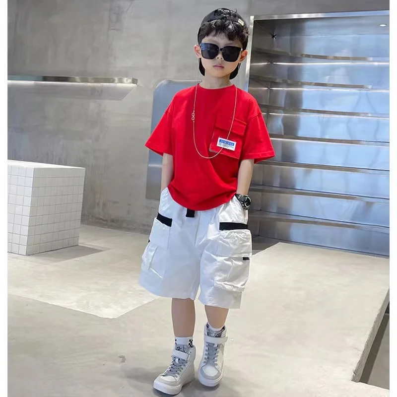 Boys Summer Set 2024 New Western Style Summer Children\'s Korean Loose Short Sleeved Workwear Two Piece Set Trendy