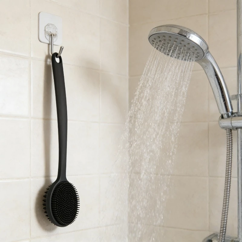 

Силиконовая щетка-мочалка для спины 38 см с длинной ручкой для душа, глубокого очищения и отшелушивающего массажа тела, двусторонняя, с мягкой щетиной