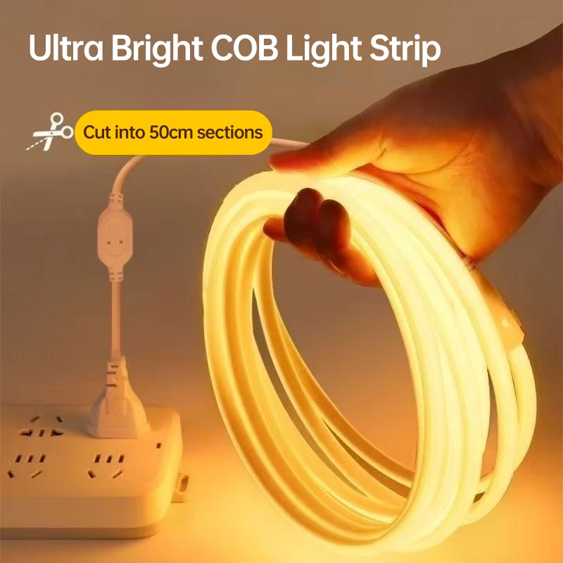 220V Cob Led light with super bright waterproof and EU and US power switch 288LED/m warm/white outdoor decoration