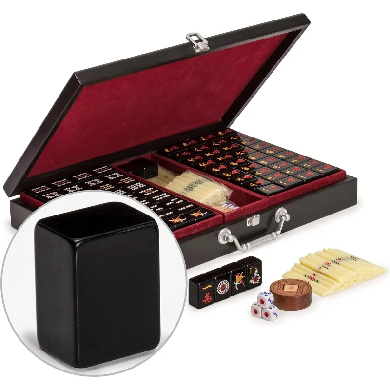 

Chinese Mahjong w/Black Tiles and Wood Case - "Jet Set" Small US(Origin)