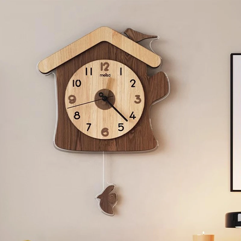 Z Wooden Cute Wall Watch Aesthetic Living Room Simple Xenomorph Design Wall Watch Quartz Interior Horloge Murale Home Decoration