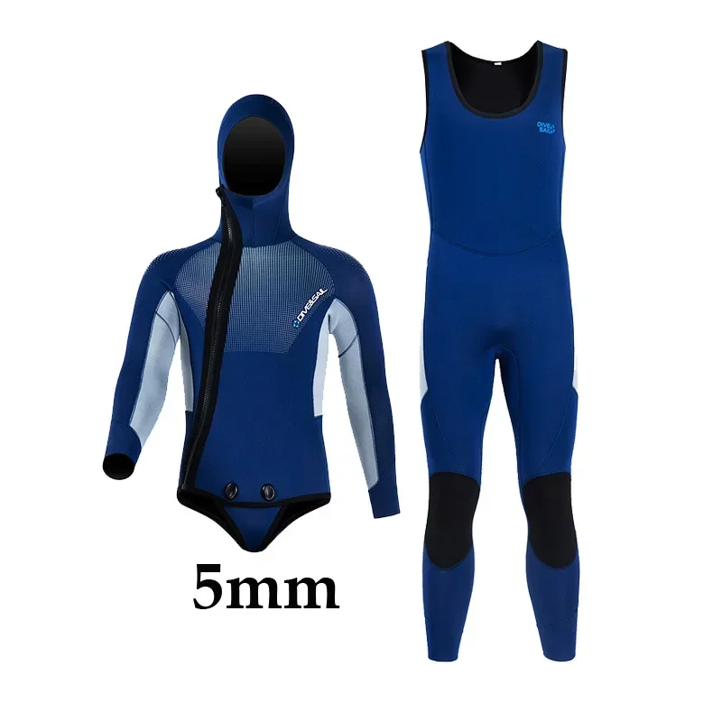 

5mm Neoprene Spearfishing & Scuba Wetsuit - Front Zipper Unisex Thermal Diving Suit for Men/Women, Surfing/Hunting (2-Piece Set)