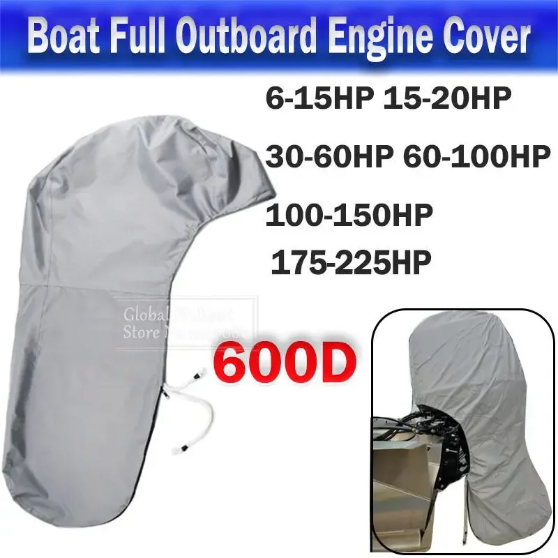 600D Boat Full Outboard Engine Cover Heavy Duty Grey Engine Motor Covers Protector For 6-225HP Waterproof