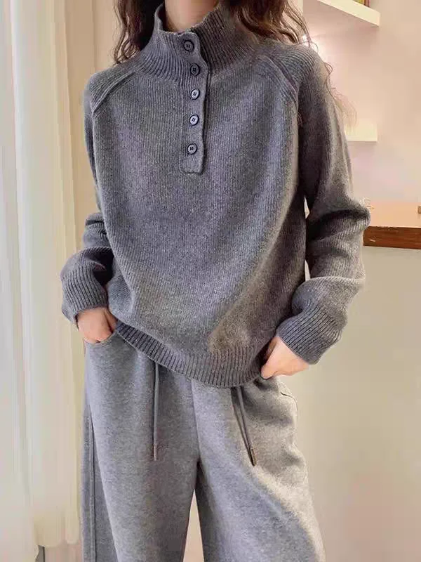 

Мягкий вязаный женский вязаный свитер с высоким воротником из меха медведя, дизайн на пуговицах, осень-зима, новый универсальный вязаный свитер для поездок на работу