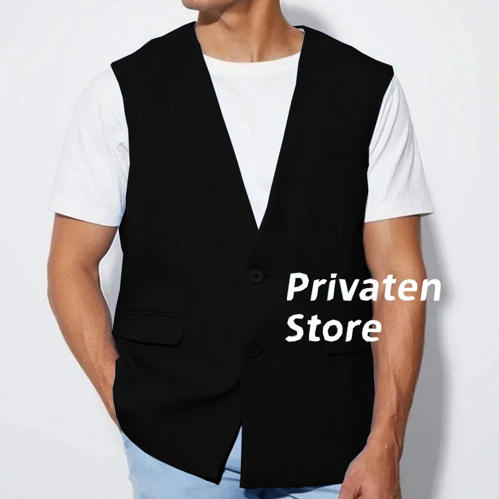 Chaleco de verano para hombre, chaqueta holgada con cuello en V, informal, cómoda, cárdigan azul de alta calidad, sin mangas