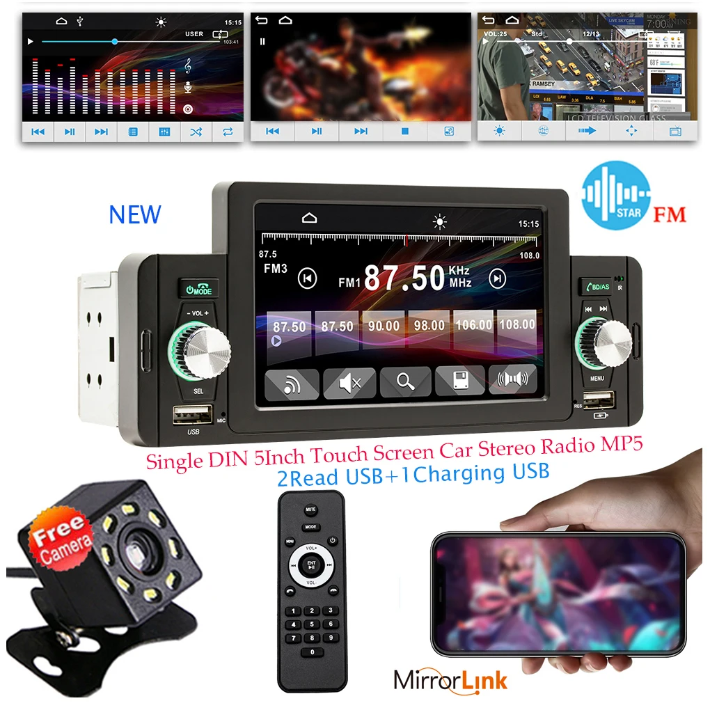 Single DIN 5 Inch Bluetooth-compatible 5.1 Car MP5 Player Output Vehicle Radio Mirror Link Automotive Multimedia