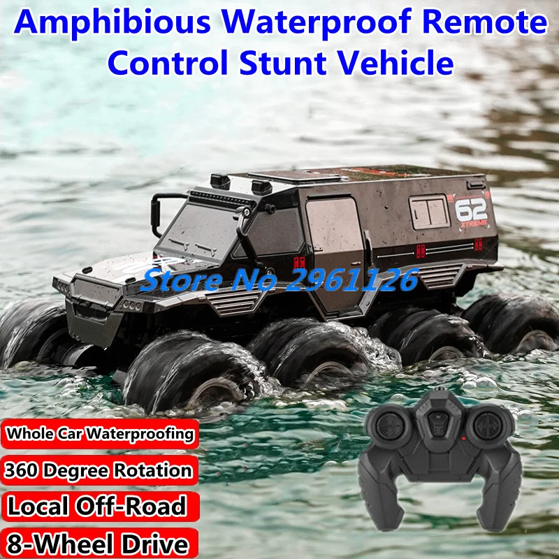 Amphibious Waterproof Remote Control Stunt Vehicle Truck All Terrain Off-Road 8WD 1:14 360 ° Rotation RC Truck Children Model