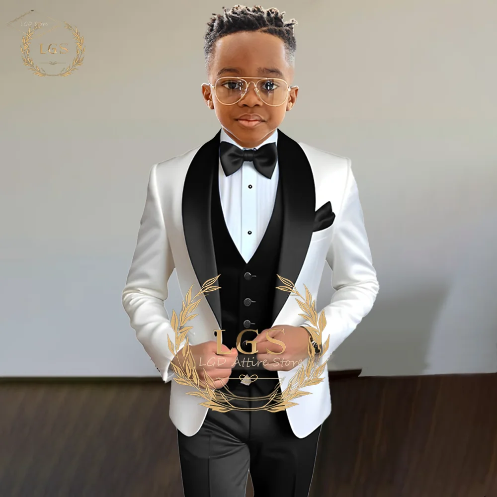 3-Piece Boys Suit Formal Outfit with Blazer Vest Pants Stylish Attire for Wedding Party Cocktail Birthday Performance Hosting
