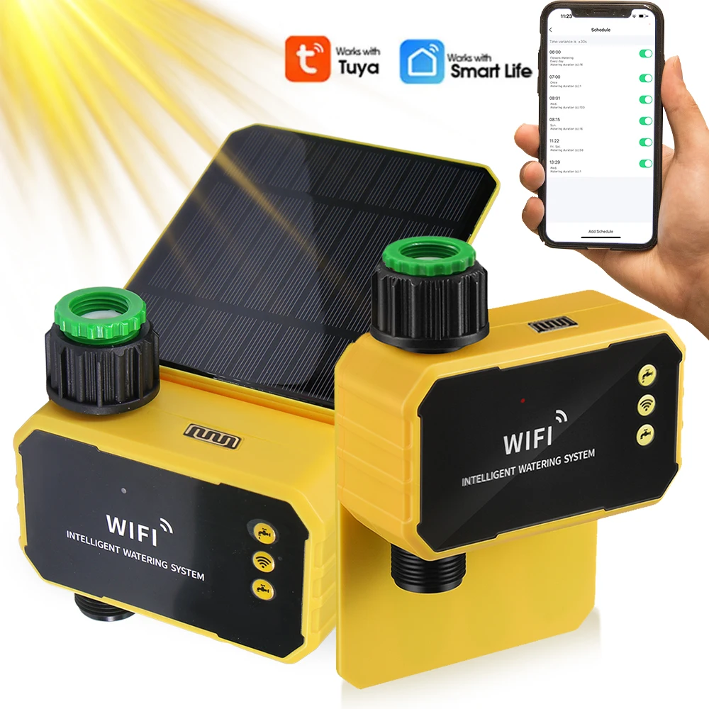 New Wifi-Compatible Solar Watering Timers for Home Garden Plants Mobile Remote Control Irrigation Valve Controller Rain Sensor