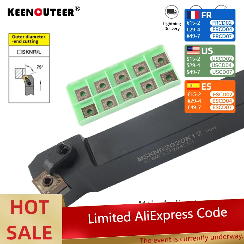 

1pc MSKNL2020K12 MSKNR2020K12 MSKNL2525M12 External Turning Tool Holder SNMG Carbide Inserts MSKNR/L Lathe Cutting Tools Set