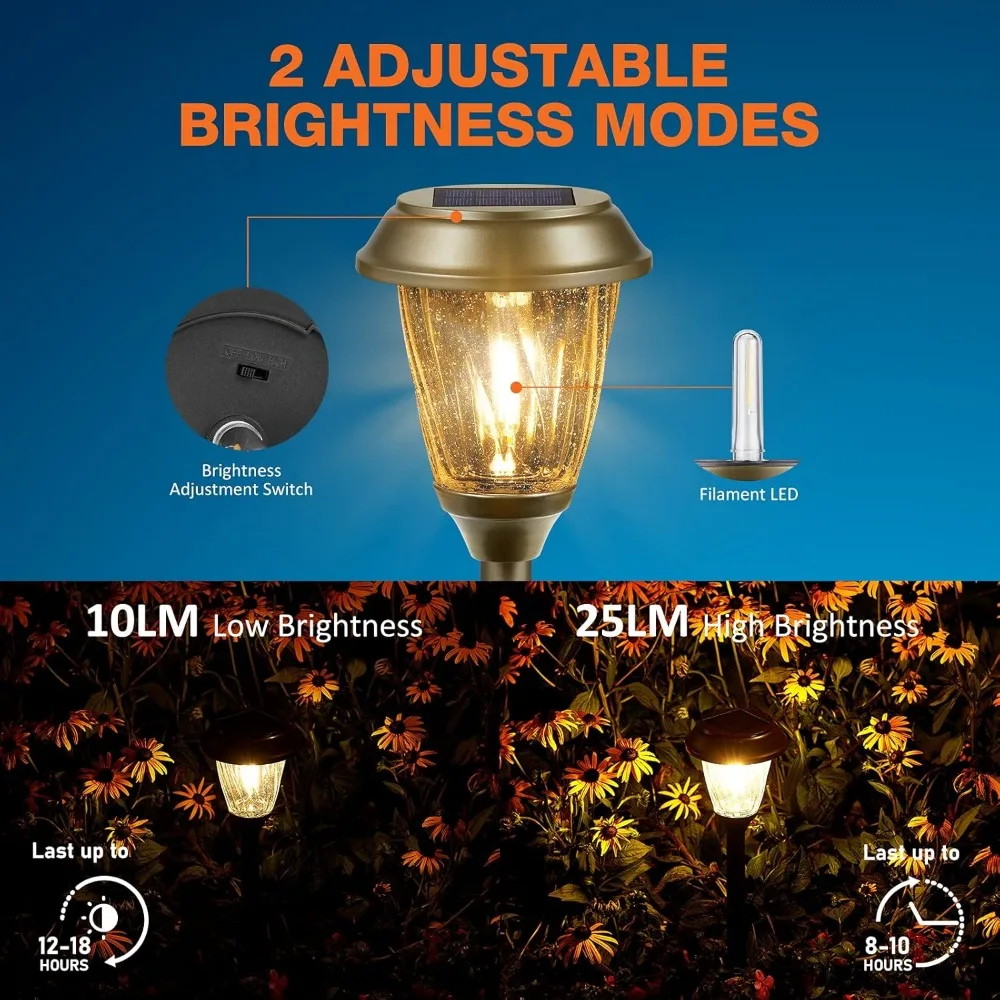 Luz Solar de 6 piezas para camino, iluminación de encendido y apagado automático, aspecto de vidrio adecuado para patio y jardín, impermeable, ahorro de energía