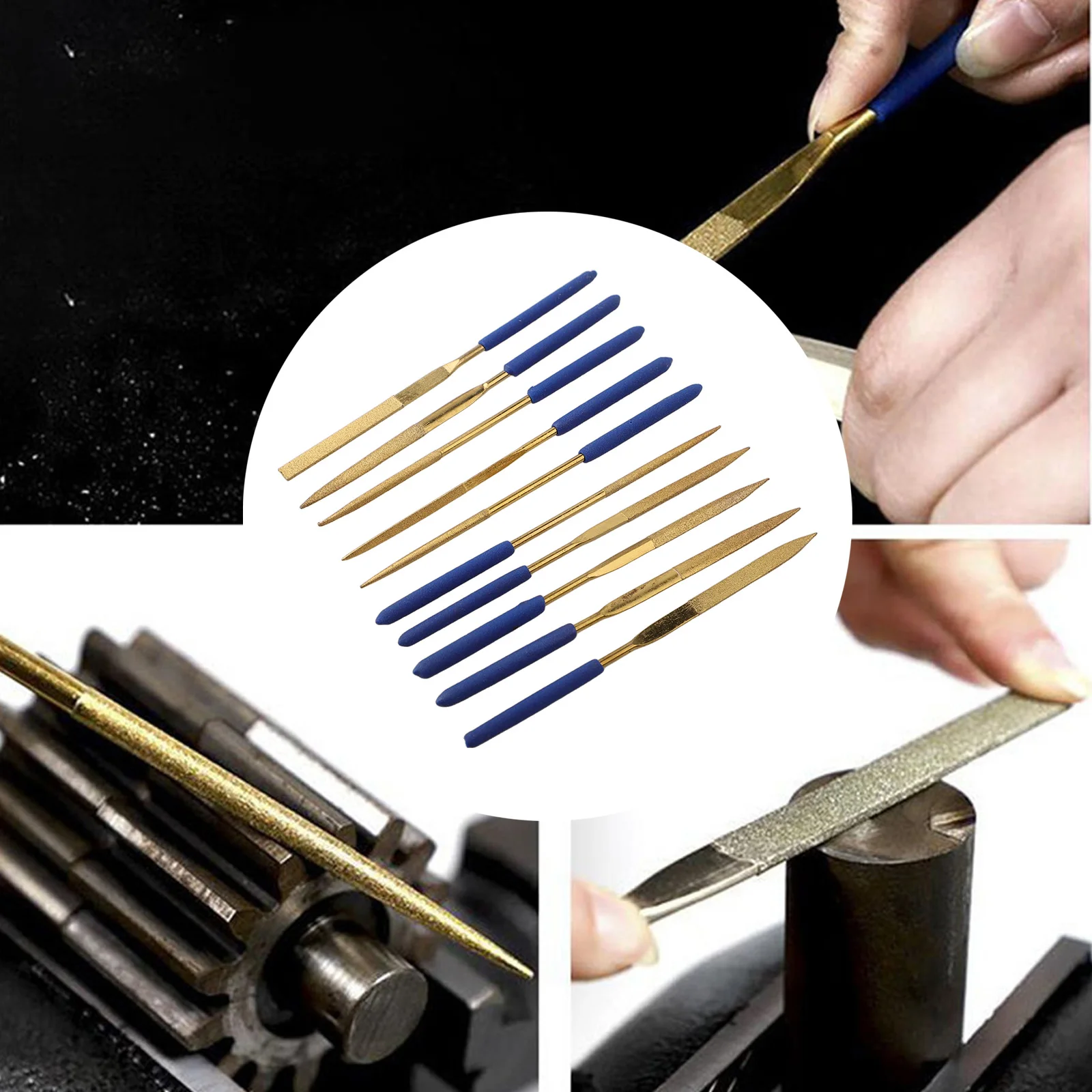 

Набор игольчатых напильников 4*160 мм для детальной работы, набор напильников различных форм, металлические напильники с золотистым титановым покрытием