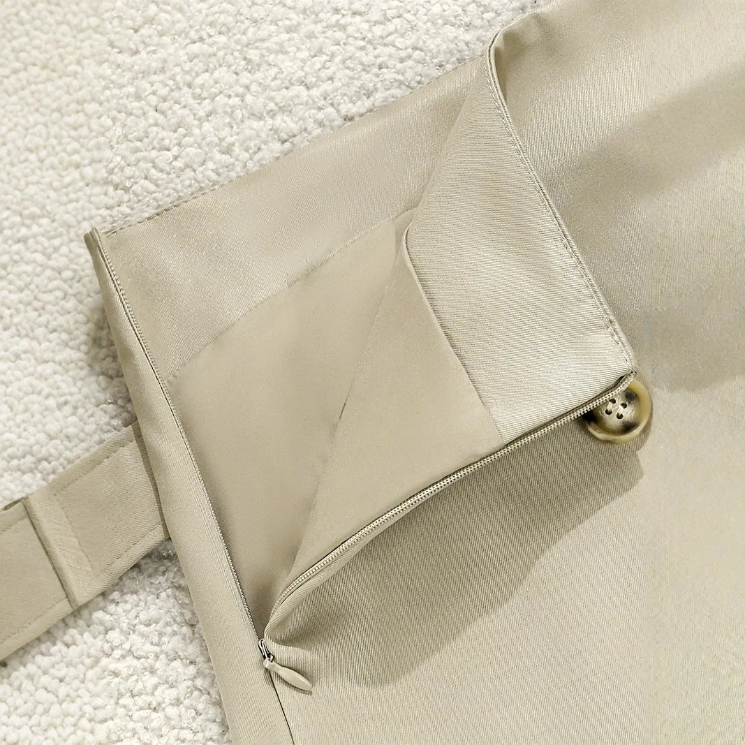 Sexy Low Waist Bow A-shaped Skirt Women's Design Sense Double Breasted Slim Khaki Skirt