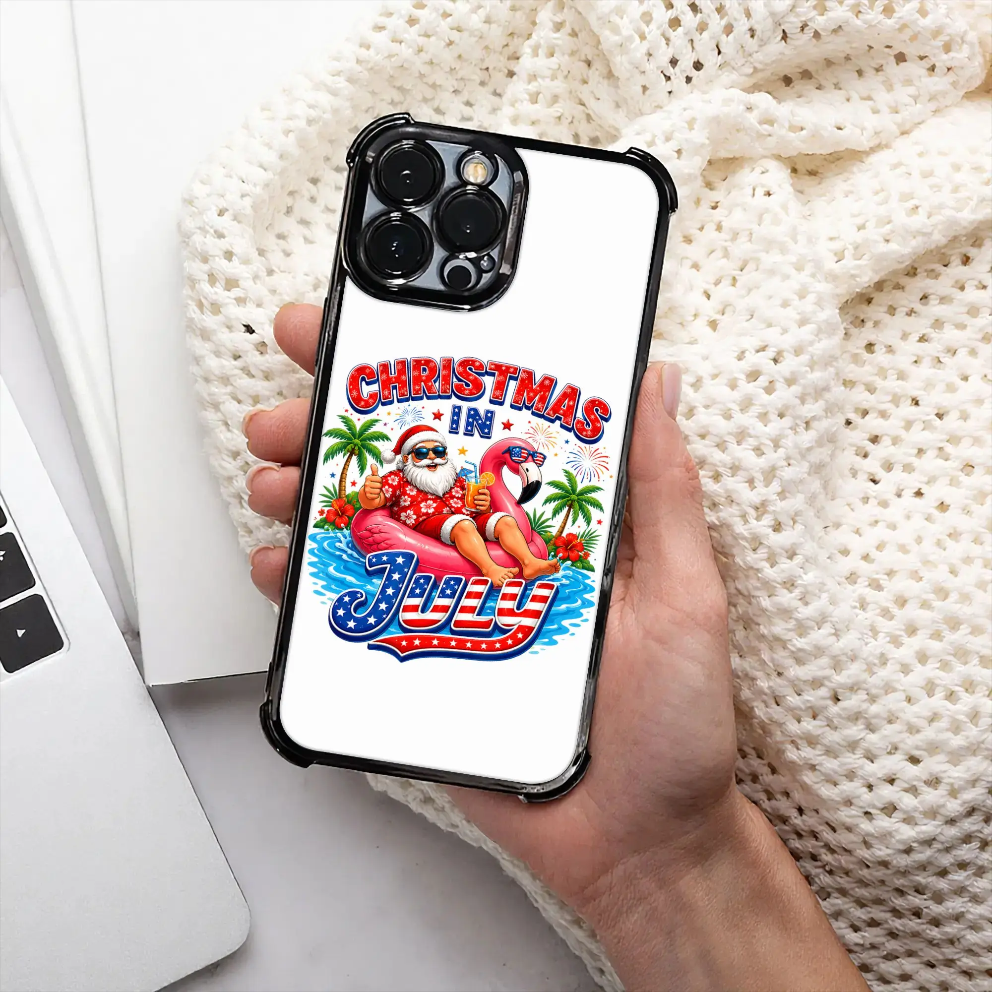 Christmas in July Santa Flamingo Summer Phone Case Electroplating Process phone case for iPhone Various Models