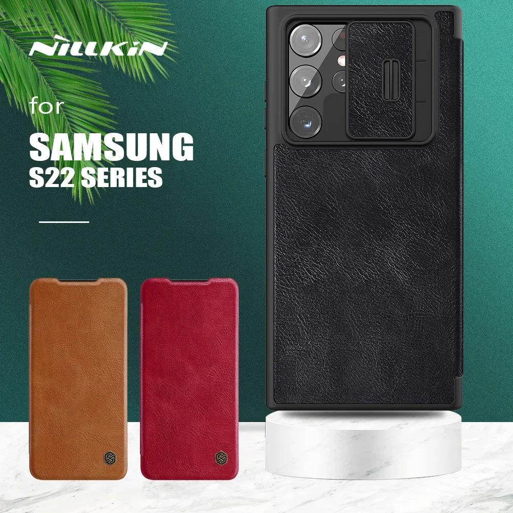 

Чехол для Samsung Galaxy S23 S22 Ultra, кожаный флип-чехол Nillkin CamShield, чехол со скользящей камерой для Samsung S23 FE S22 Plus, флип-чехол