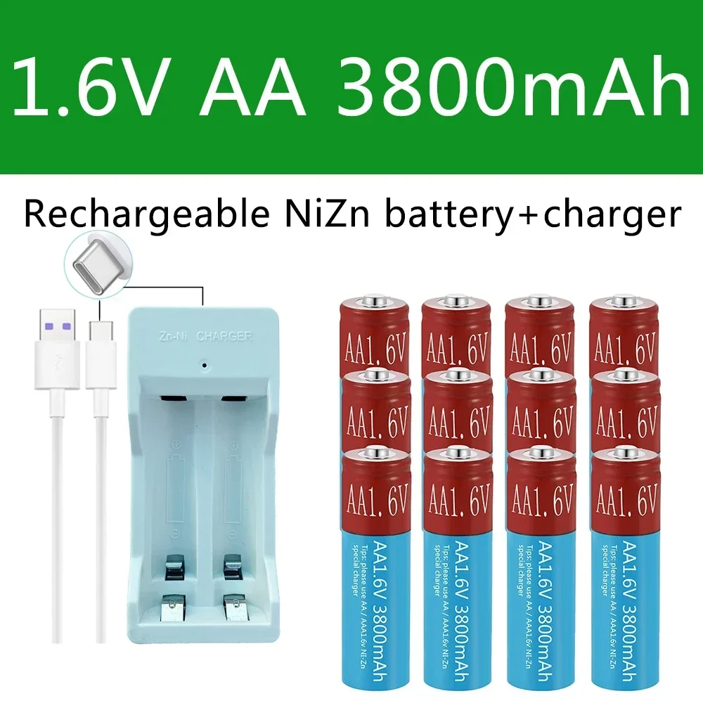 AA Battery NiZn 3800mAh 1.6V Rechargeable Battery for toys MP3 Solar Lights Digital Camera MP4 RC car USB Charger