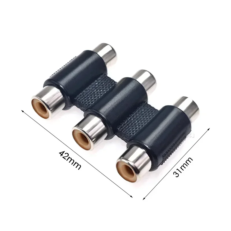 5PCS 3 RCA AV Coupler Adapter 3RCA Female to Female Audio Video Connector With Black Molded Plastic Socket Extension Converter