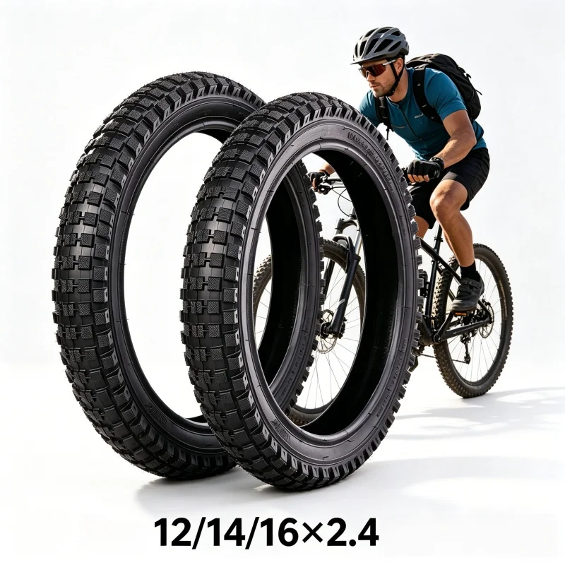 

2PCS Bicycle Tire 12x2.4 14x2.4 16x2.4 Wide Bike Tires Replacement Knobby Square Block All Terrain Tyre for Kids Bike BMX 126C
