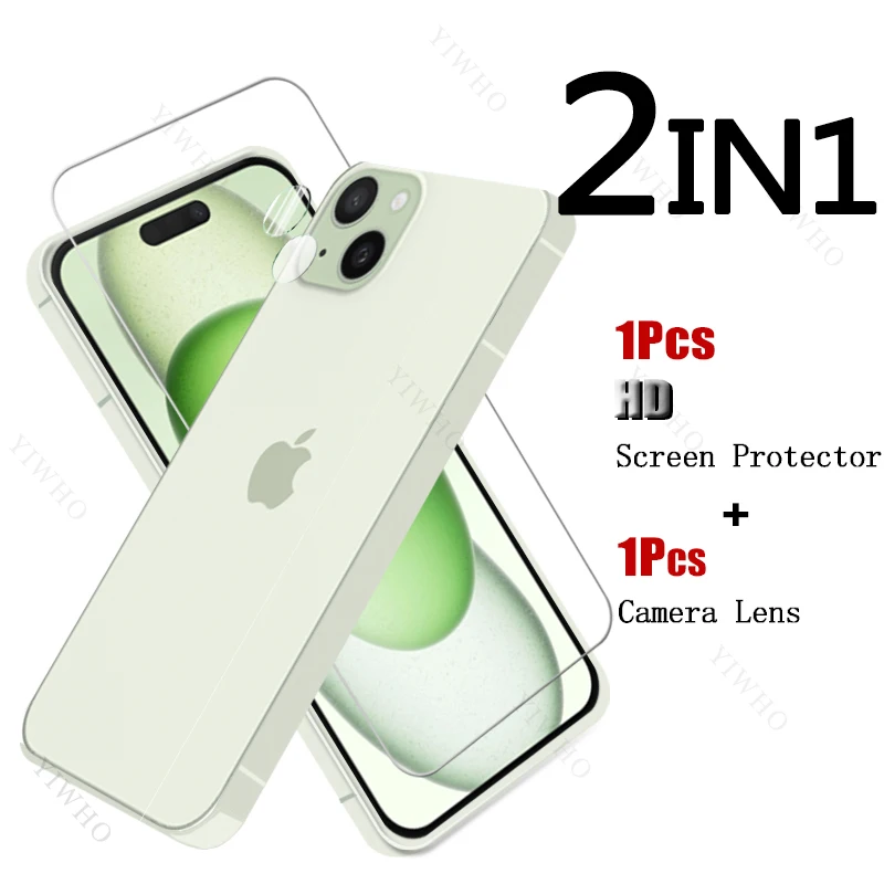 زجاج غطاء كامل لهاتف ابل ايفون 15 بلس ، يفتح ببصمة اليد ، واقي للشاشة ، فولاذ واقي ، عدسة الكاميرا ، 6.7"