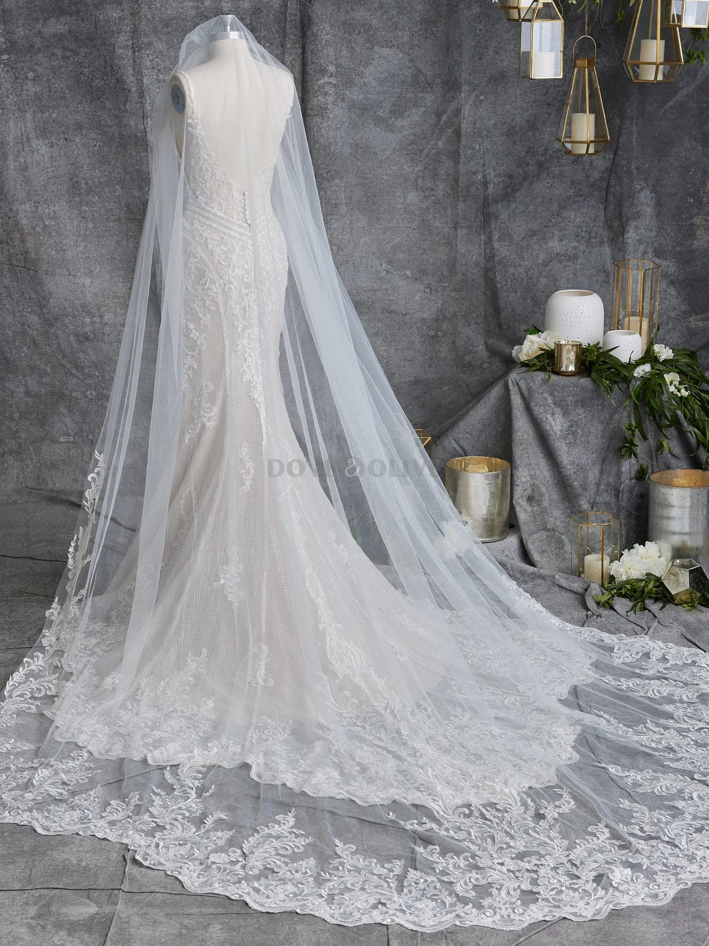 

Luxury Bridal Hair Accessories Lace Wedding Veils 2025 One Layer with Comb Cathedral Length Bride Veils Customized