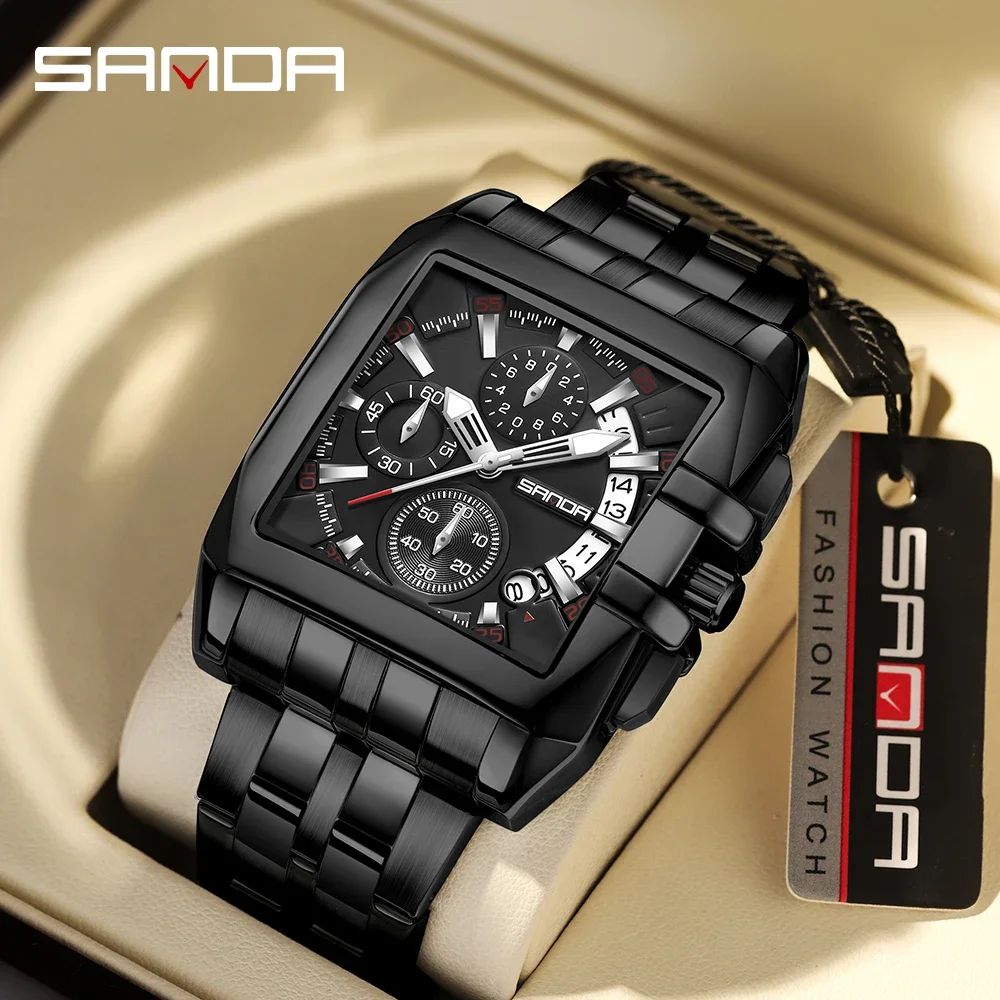 

Sanda 5302 Fashion Rectangle Dial Stainless Steel Strap Japan Quartz Movement Waterproof Business Men Wrist Watches