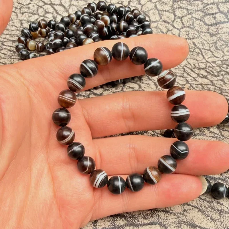 Natural White Line 1-line Multi Line Wrapped Agate Frosted Surface Round Bead Pharmacist Dzi Bracelet Wholesale