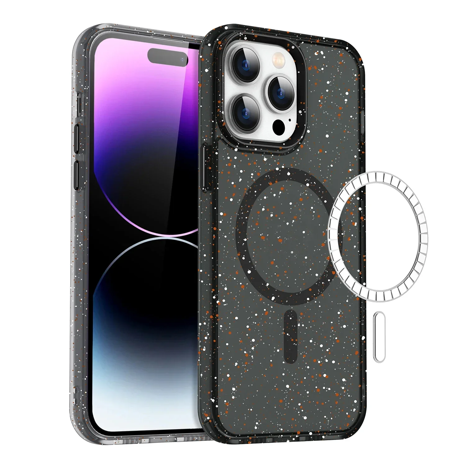 DQ Colorful Speckle Silkly Touch Phone Case for iPhone 16 15 14 13 12 11 Pro Max Plus with Magnet, fingerprint-proof Matte Cover