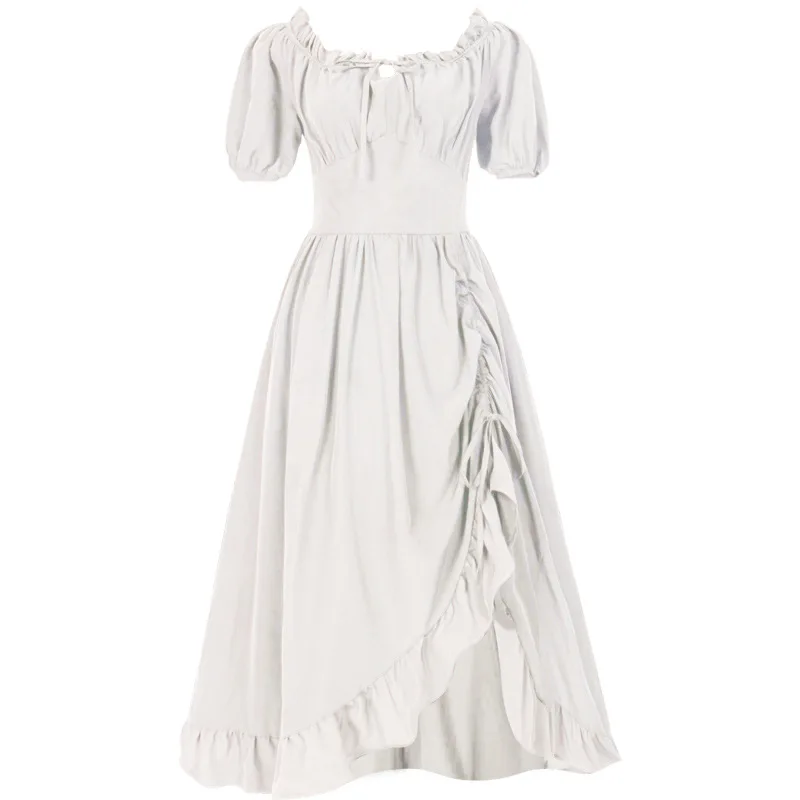Abito da donna a corsetto attillato stile Renaissance Cottagecore, monospalla, plissettato, lunghezza media, da sera, da principessa