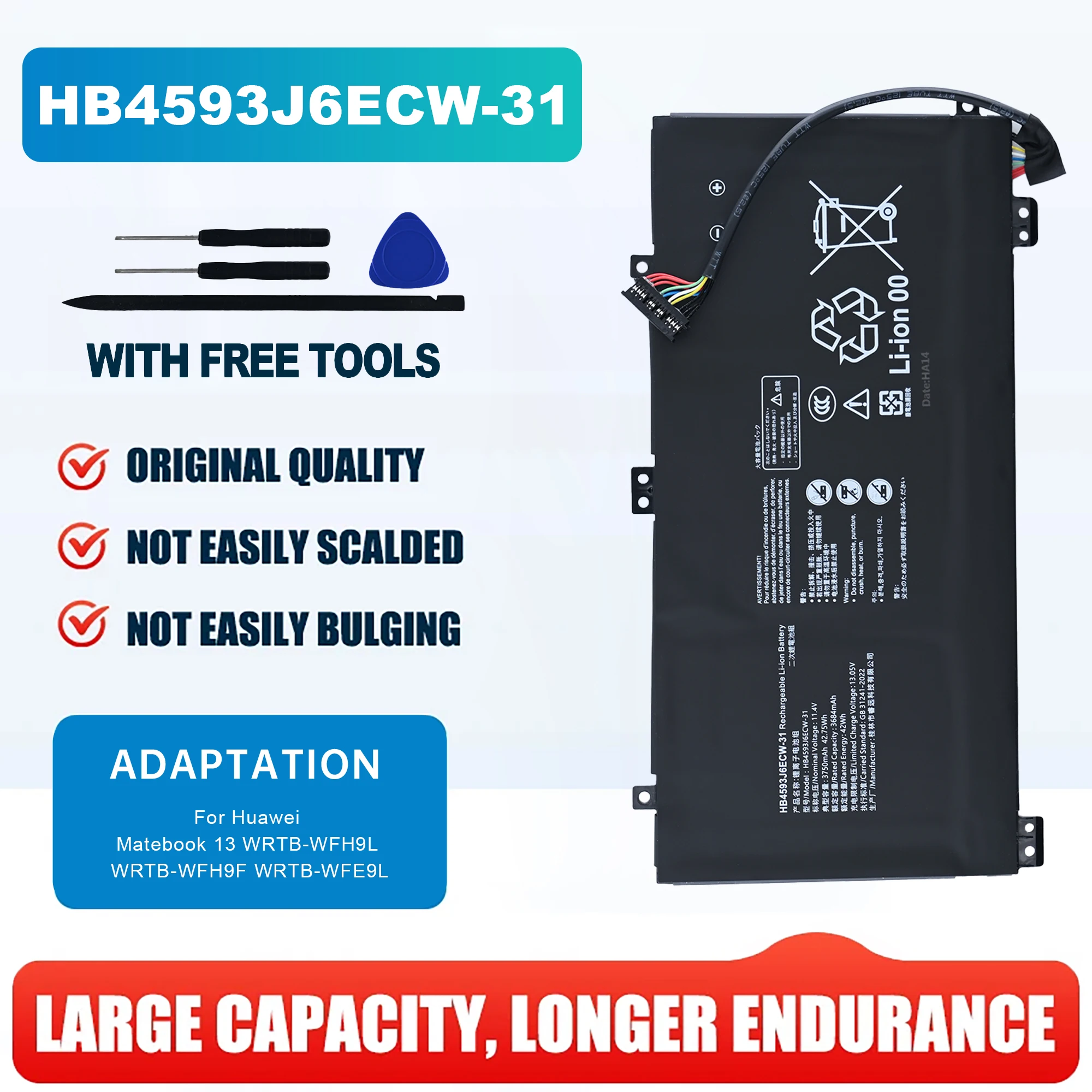 HB4593J6ECW-31 Laptop Battery For Huawei Matebook 13 WRTB-WFH9L WRTB-WFH9F WRTB-WFE9L 11.46V 3665mAh 42WH