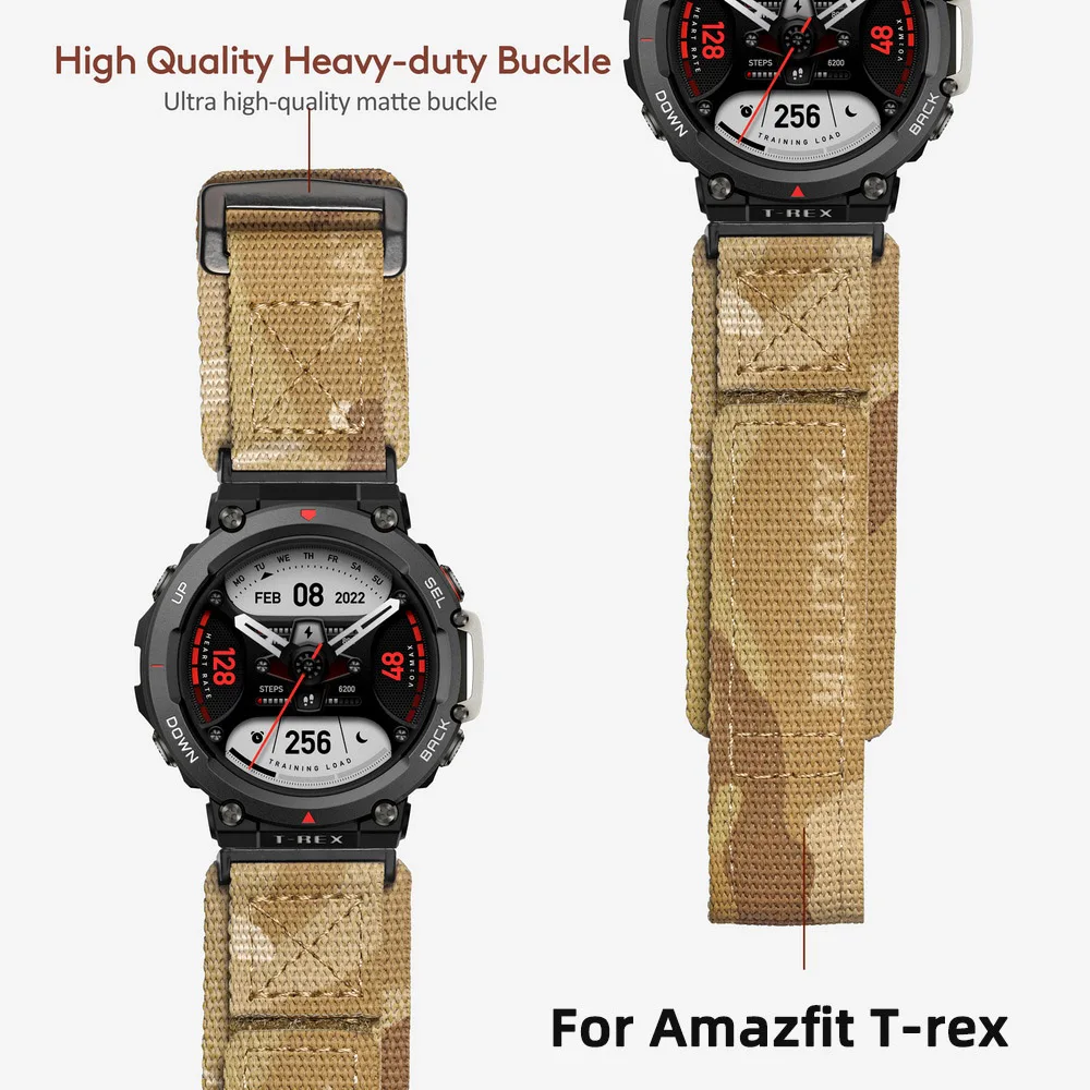 أربطة ساعة Hemsut لـ Huami Amazfit T-Rex 2/T-Rex 1/Pro ، تمويه عسكري ، حزام رياضي نايلون ، تصميم حلقة منسوجة