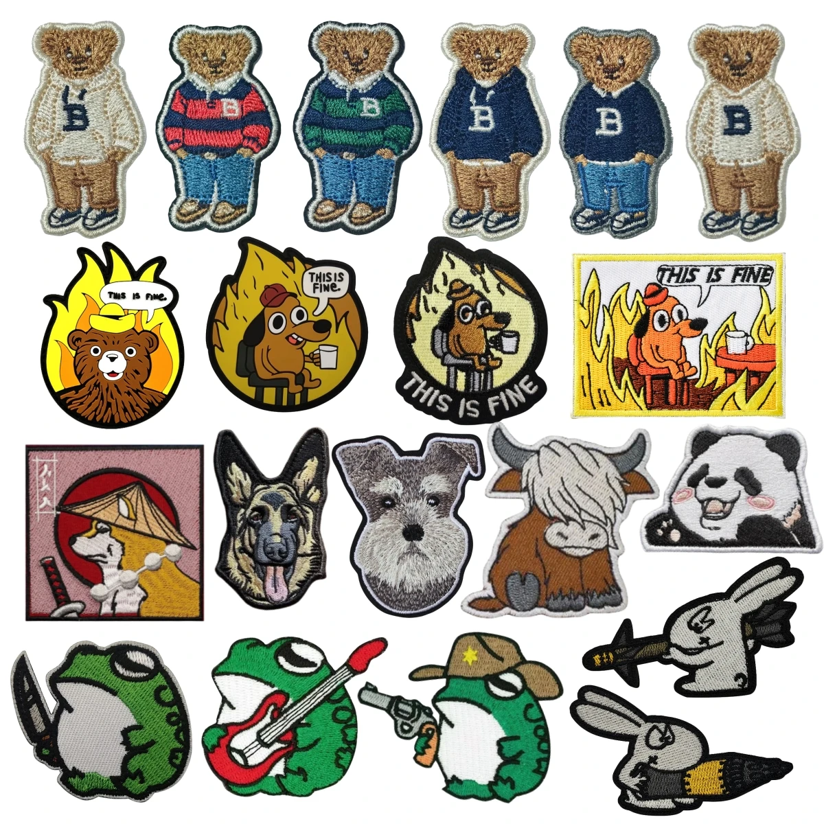 

Funny Animal Patch Sylloge Bear Embroidered Patches for Clothing Cute Dog Hook&Loop Tactical Morale Badges for Backpack Stickers